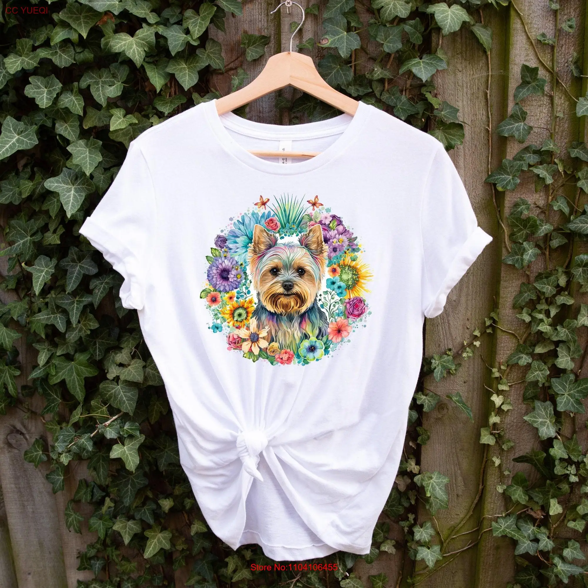 Yorkshire Terrier T Shirt  Dog Lover Floral for Yorkie long or short sleeves