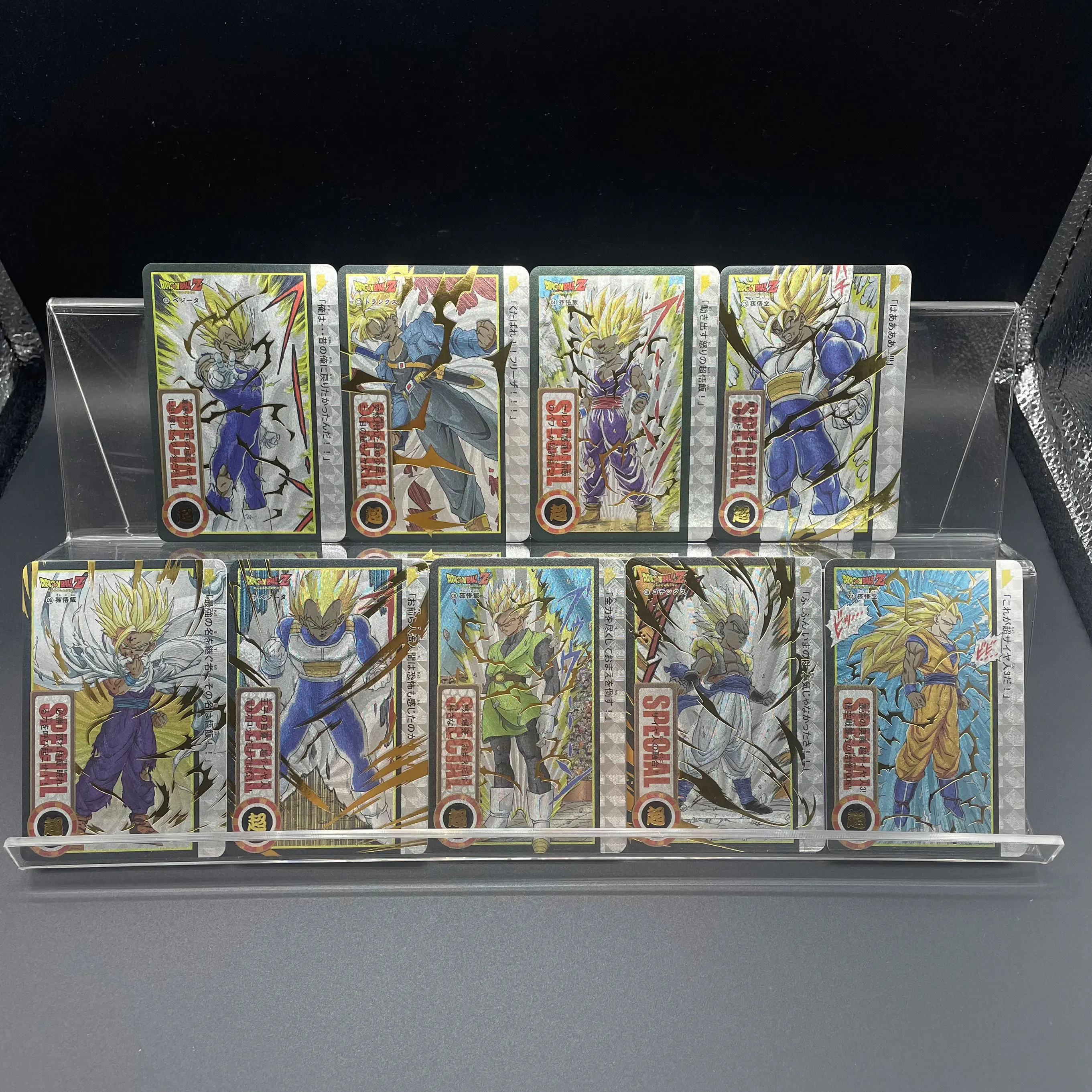 

9 шт. аниме мультфильм Dragon Ball Goku (Super Saiyan 3) Majin Vegeta Future Gohan текстура золотая фольга штамповка коллекционная карта подарок