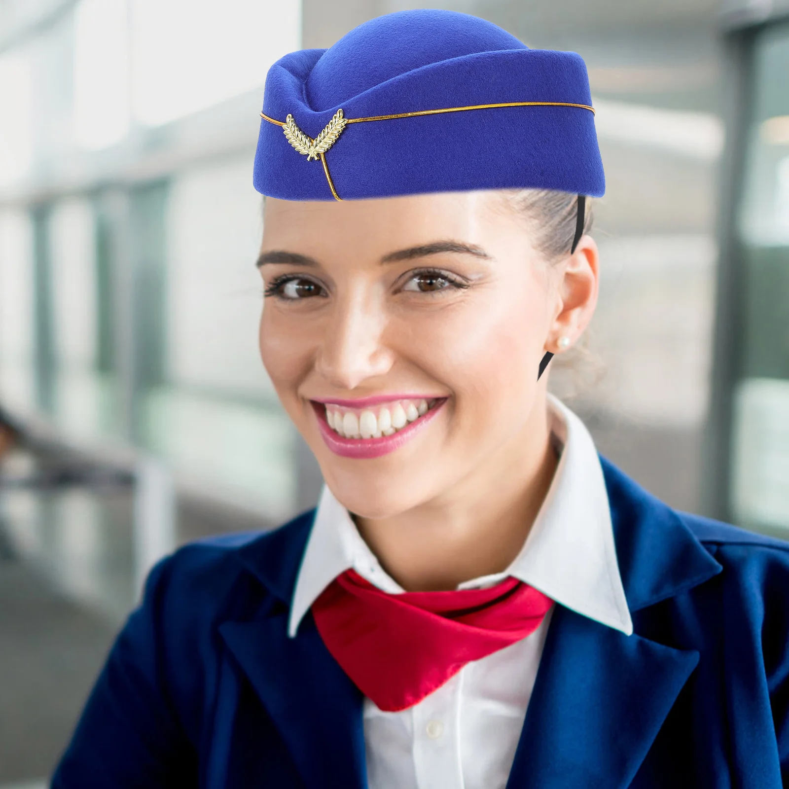 Stewardess Hat Beret Flight Attendant Headgear Uniform Plane Cosplay Felt Costume