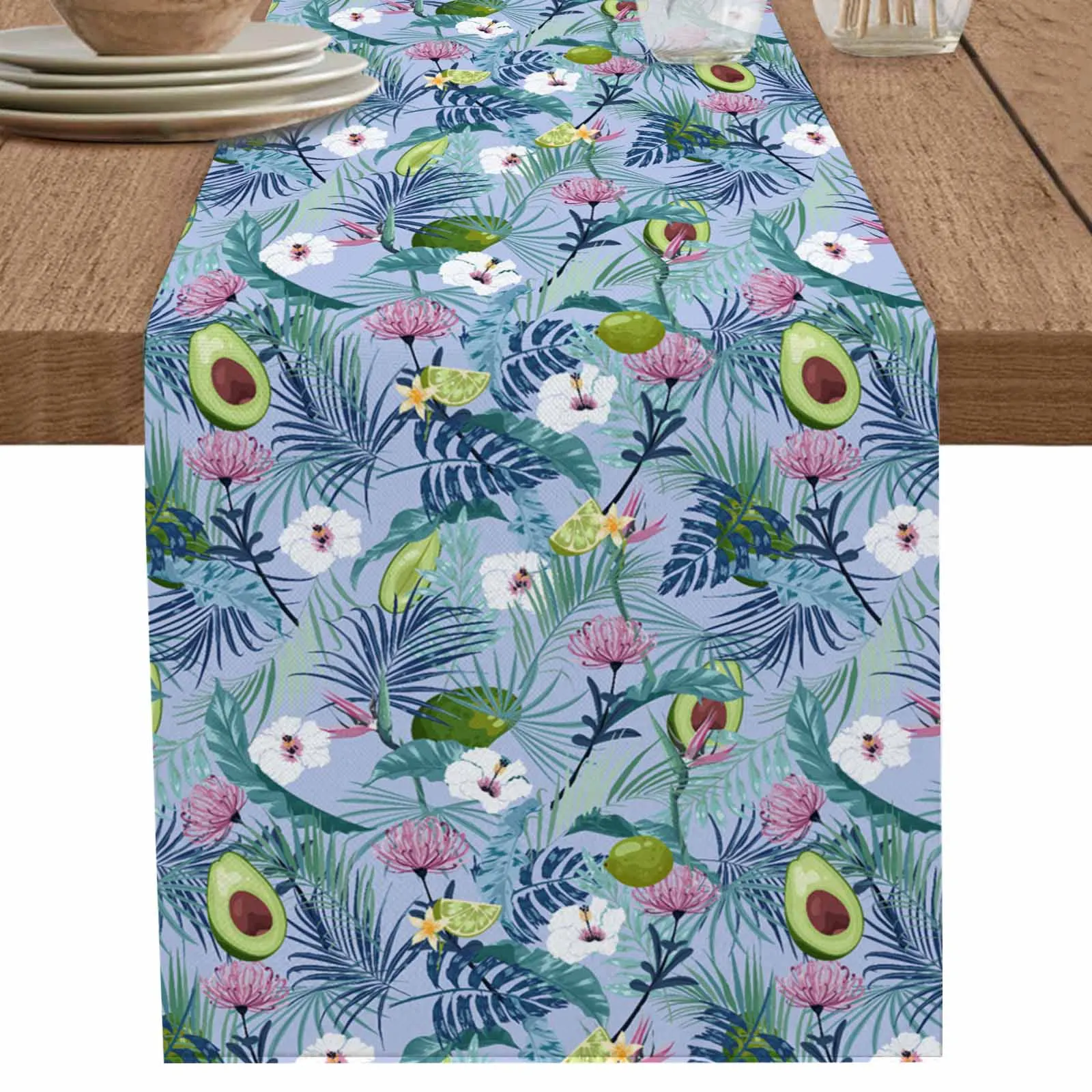 Summer Tropical Rainforest Plant Palm Trees Runner Wedding Decor Table Cover Holiday Party Coffee Table Decoration Tablecloth