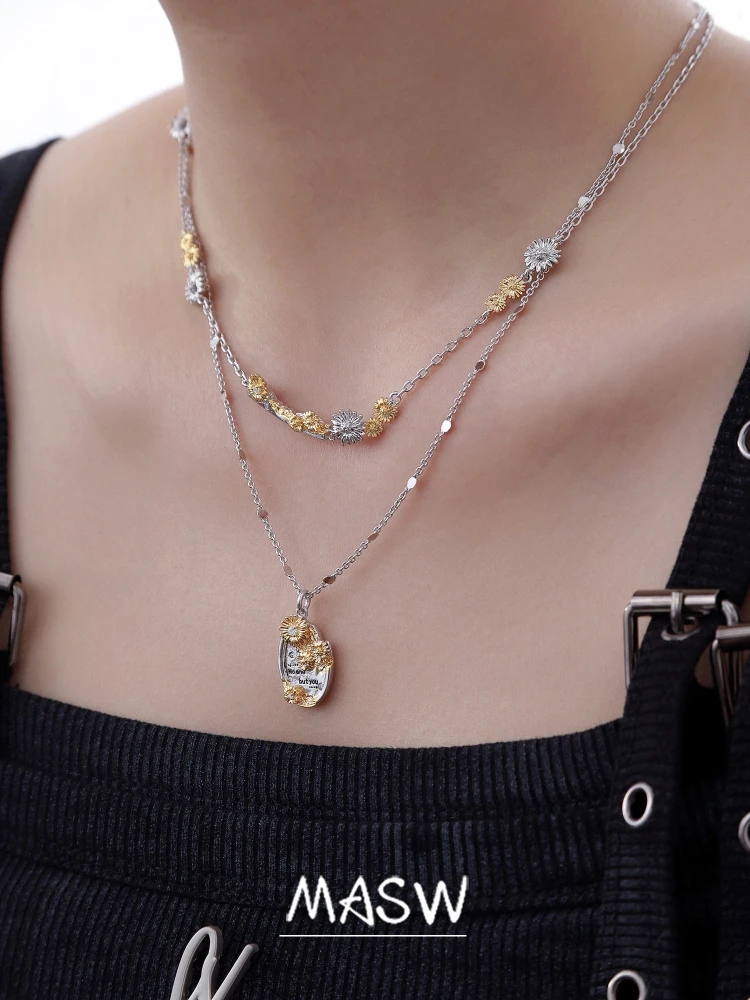 MASW Original Design Luxury Temperament Metallic Flower Necklace For Women Gifts Trendy Jewelry Simply Hot Selling Accessories