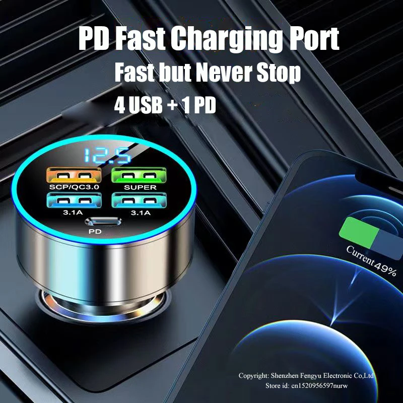 4พอร์ต USB Car Charger Type C PD 150W Fast Charging Adapter สำหรับ Huawei OPPO Oneplus iPhone 14 Pro สูงสุด13 12 11 Mini XS Xiaomi