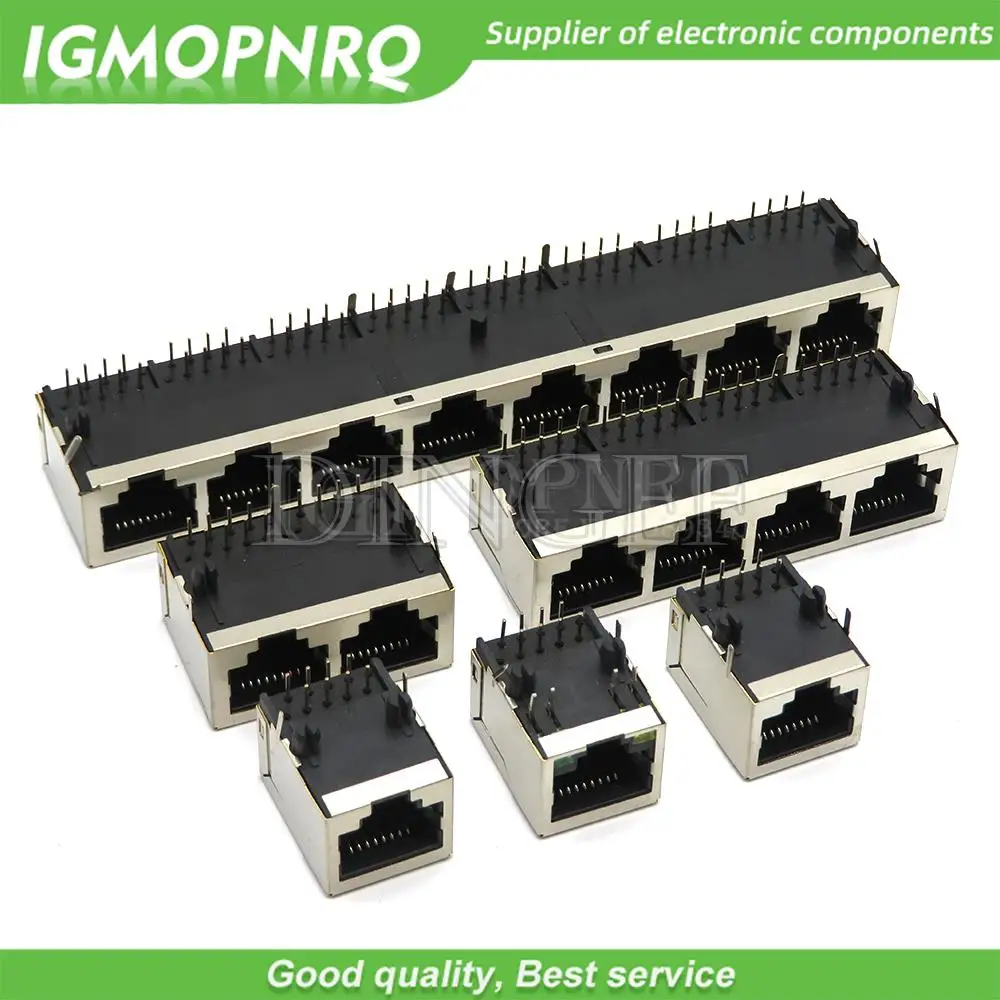 RJ45 59 Metal Female PCB Right Angle Board Jack Connector 8P8C Crystal Head Socket 21mm Network Interface Long bodies