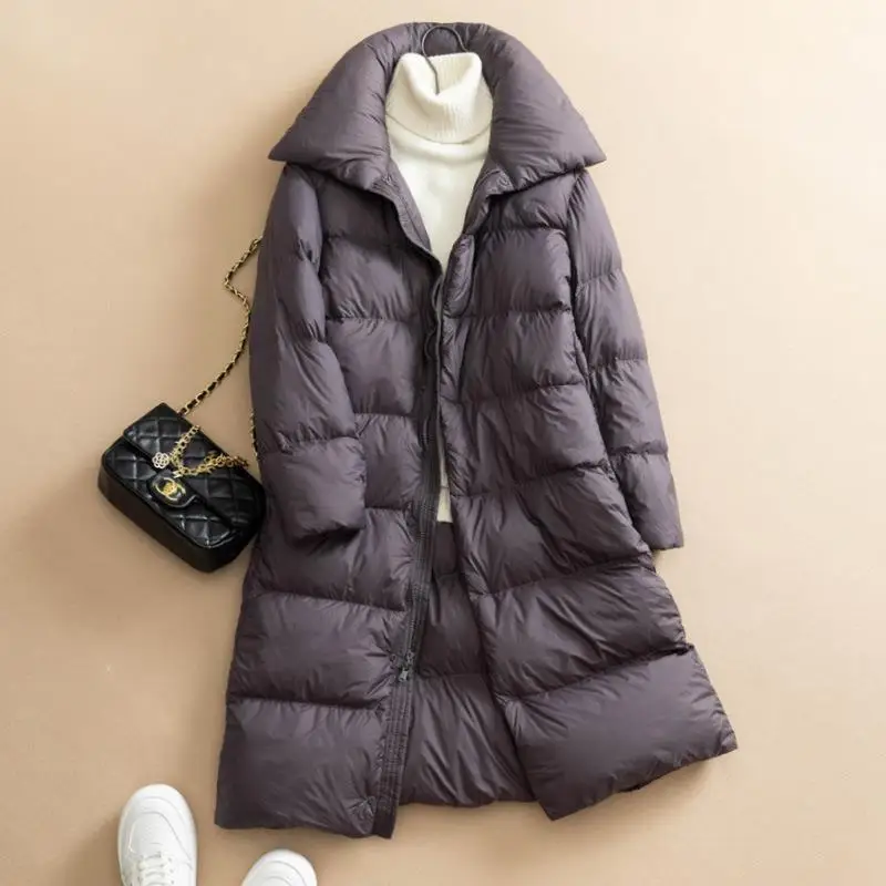 2024 New Arrivals Fashion Large Lapel Woemn X-long 90% White Duck Down Jackets Female Light Korean Winter Thicken Warm Coat