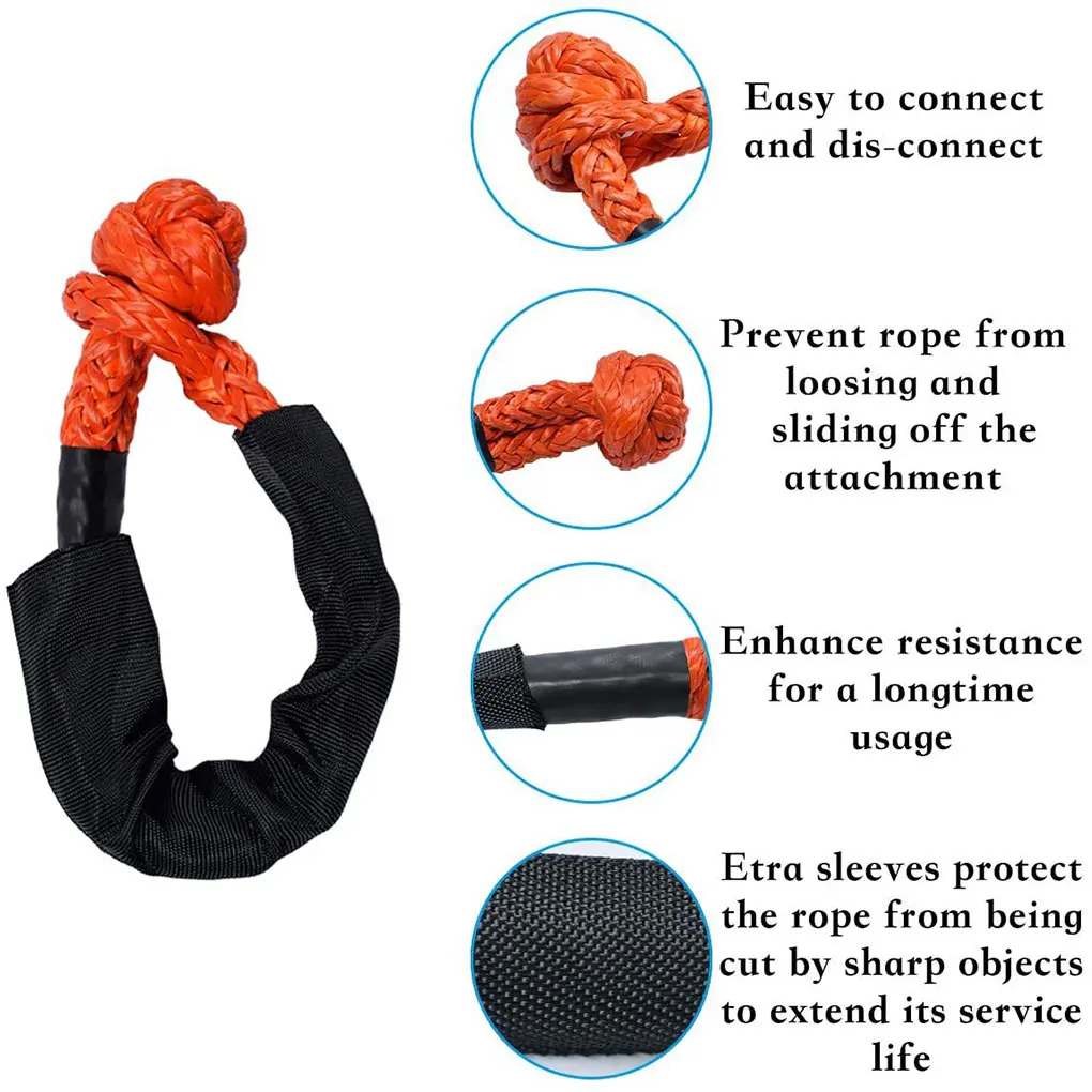 Soft Shackle with Protective Cover Strong Carabiner Ring 38000lbs Hitch Strap Towing Ropes Traction Snatch Hooks Trailers Orange