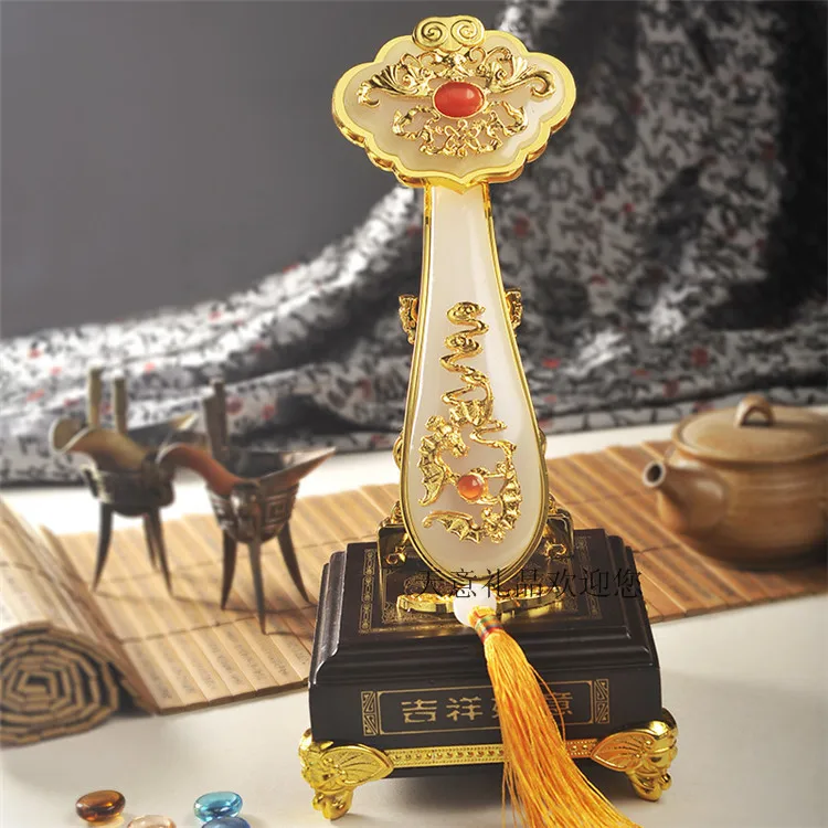 

HOT SALE office home Mascot efficacious Talisman Money Drawing Fortune Golden white JADE RUYI FENG SHUI Sculpture statue