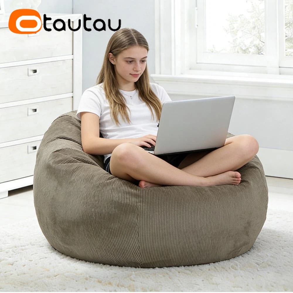 OTAUTAU Bean Bag Cover Cotton Corduroy Corner Game Room Pouf Beanbag Cover DD005【No Filler!Please Fill It By Yourself!】