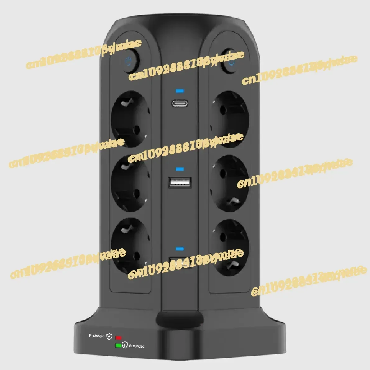Multifunctional Power Plug EU Three-layer Tower Socket with 2 TYPE-C 2m Extension Cable Tower USB Socket Home Office Sub-control