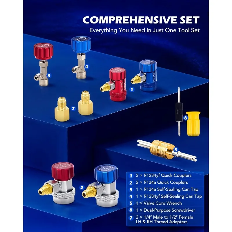 مجموعة قياس التيار المتردد R1234yf، 4 أطراف مقاييس التيار المتردد مع خراطيم R1234yf R134a قارنات التوصيل السريعة ذاتية الختم يمكن الاستفصال لشحن الفريون #3