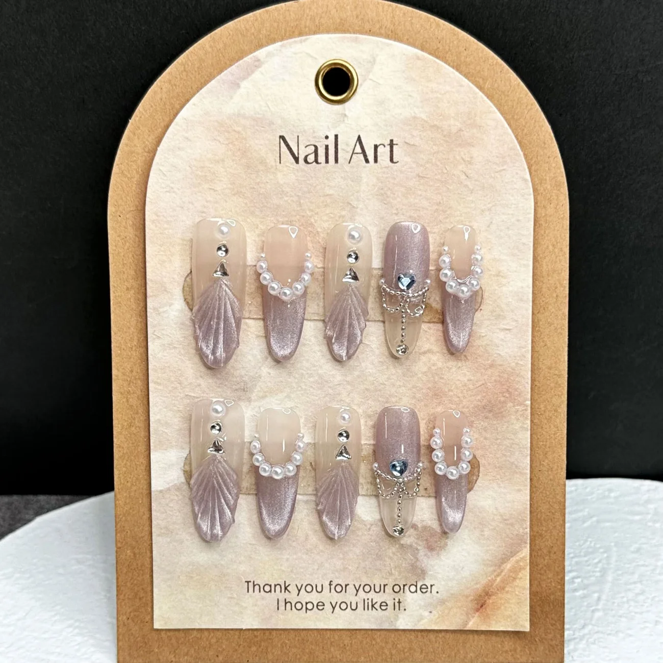 مسمار زائف فاخر ، أرجواني فاتح ، مصنوع يدويًا ، عين القط ، حورية البحر ، مع لؤلؤ ، تصميمات ماسية ، 10 formance