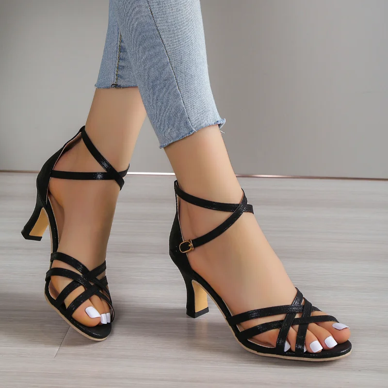 Women\'s Ankle Strap Gladiator Sandals Women High Heels Cross Straps Gold Sandalias Mujer Summer Shoes Woman 2023 New Sandals