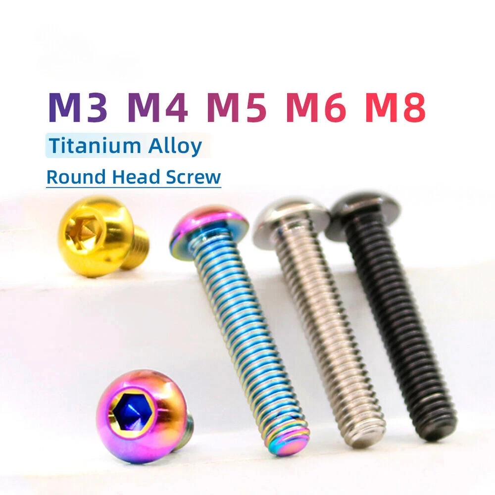 

5Pcs GR5 Ti Bolt M3 M4 M5 M6 M8 Titanium Alloy Hexagon Socket Button Head Screws Round Head Allen Refit Screw for Motorcycle Car