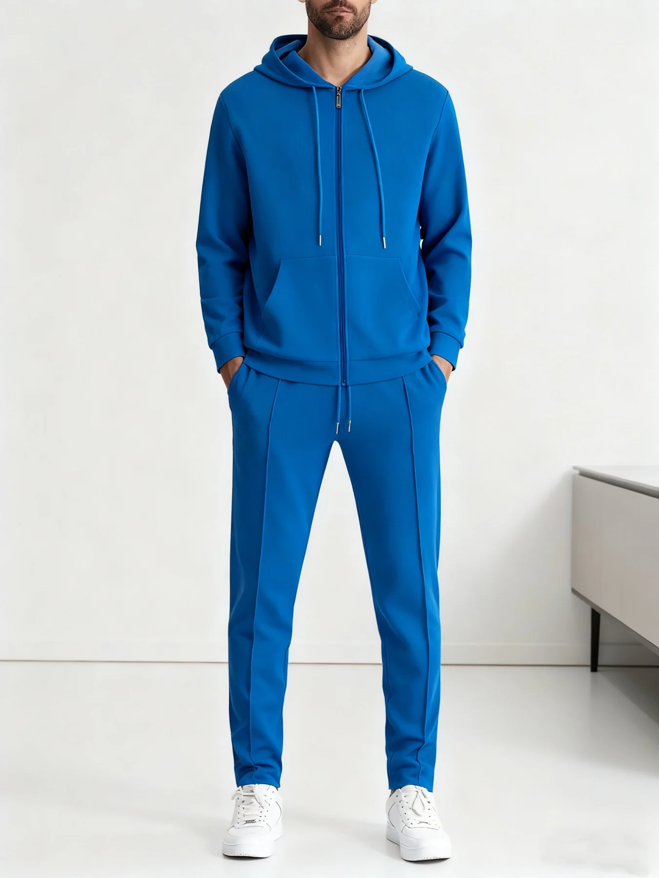 

Весенне-осенний мужской вафельный спортивный костюм, куртка с капюшоном и карманом на молнии, брюки, удобная повседневная спортивная одежда высокого качества