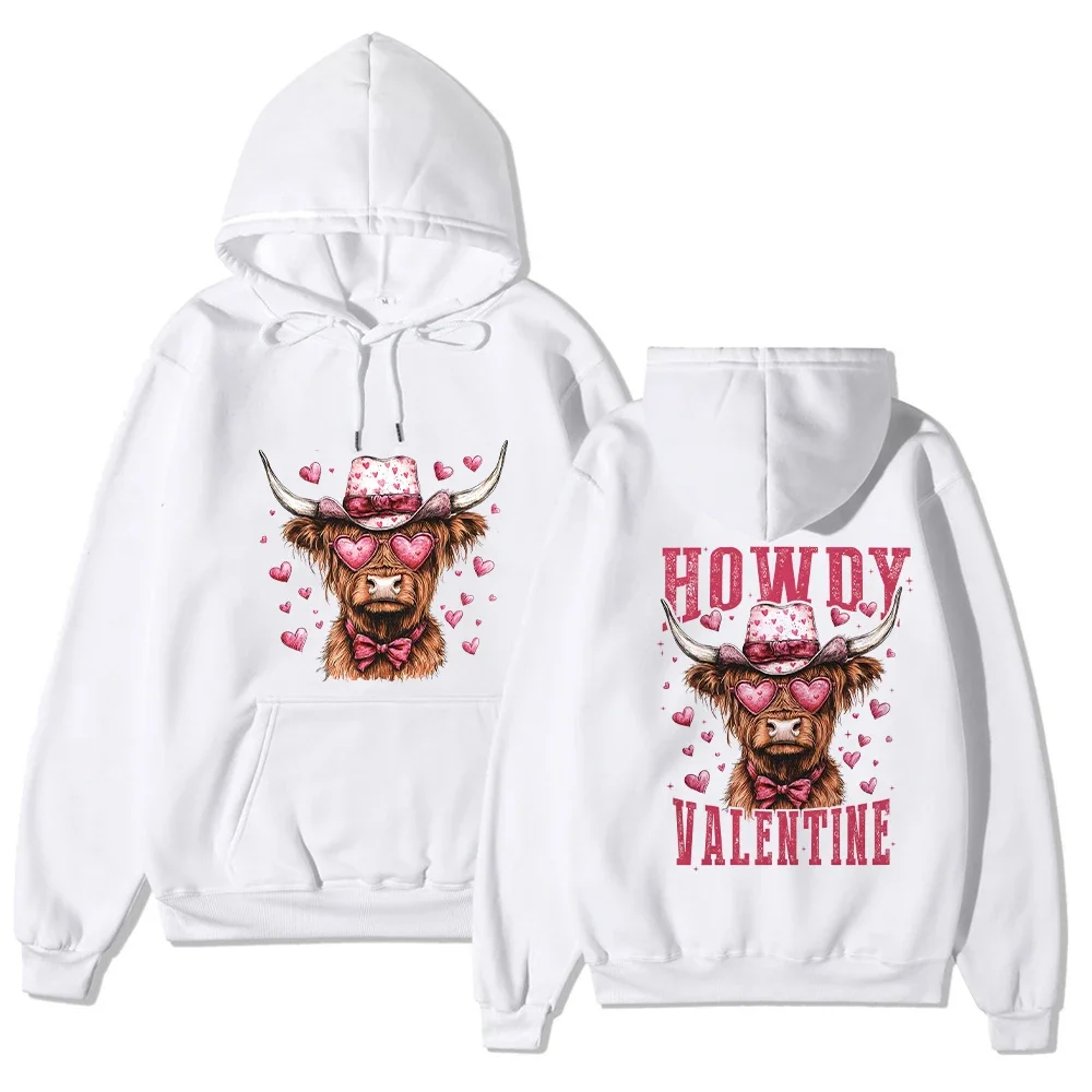 Howdy Valentine Hoodies for Women Highland Cow Coquette Hoodies Love Clothes Valentines Design Women Hooded Sweatshirts Clothes