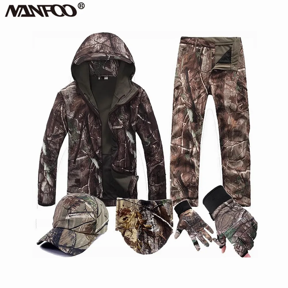 SpringAutumn Tree Camo Hunting Fishing Jacket Coat Wind Waterproof Breathable Wear-Resistant Hiking Jacket Outdoor Sports Hoodie