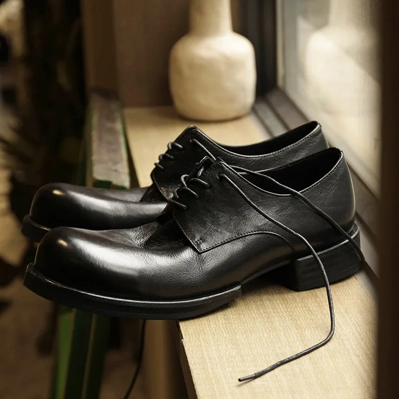 

Handmade Japanese Style Round Toe Retro Genuine Leather Low Top Casual Work Derby Shoes Men's Breathable Genuine Leather Dress