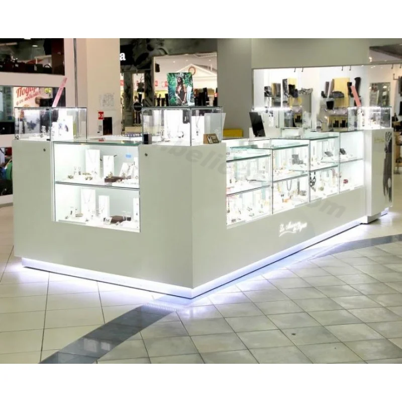 

Custom, high quality white jewelry kiosk retail mall kiosk design modern jewelry display showcase boutique jewellery kiosk