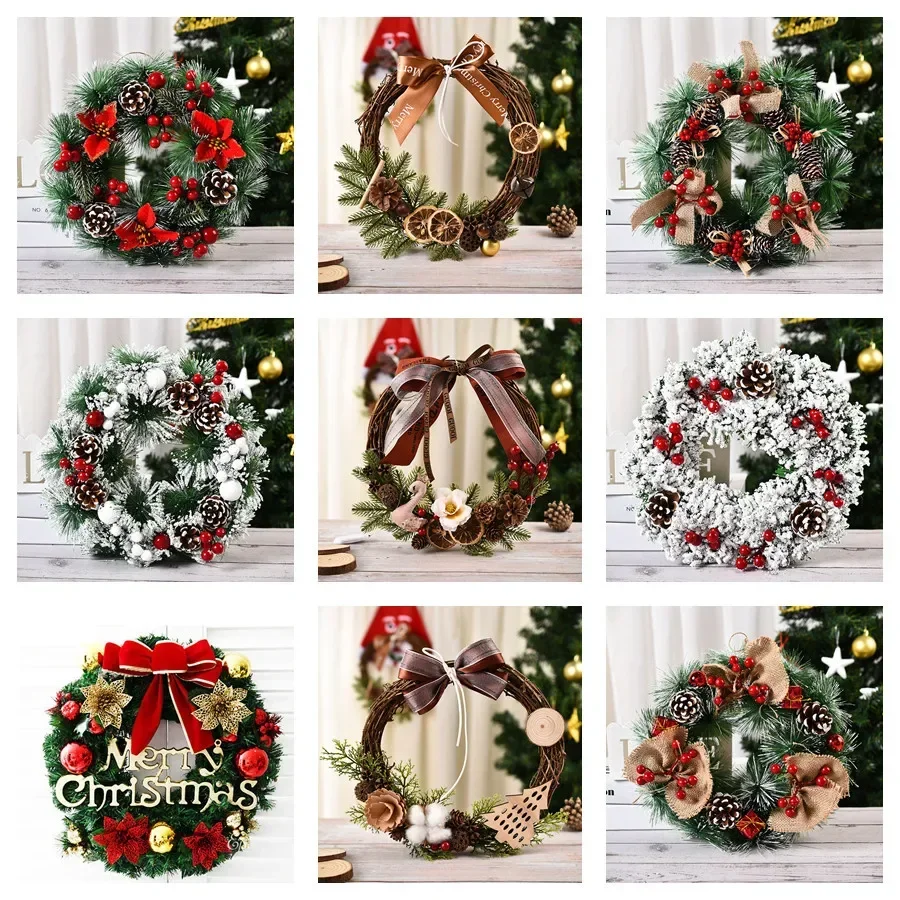 Silverbox Christmas Wreath Window and Door Decorations Floral Circle Hanging with Teng Strip Wholesale Holiday Supplies