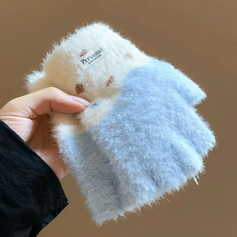 Comfortable Polyester Half Finger Gloves Thick Polka Dot Knitted Gloves Warm Winter Gloves Writing Use