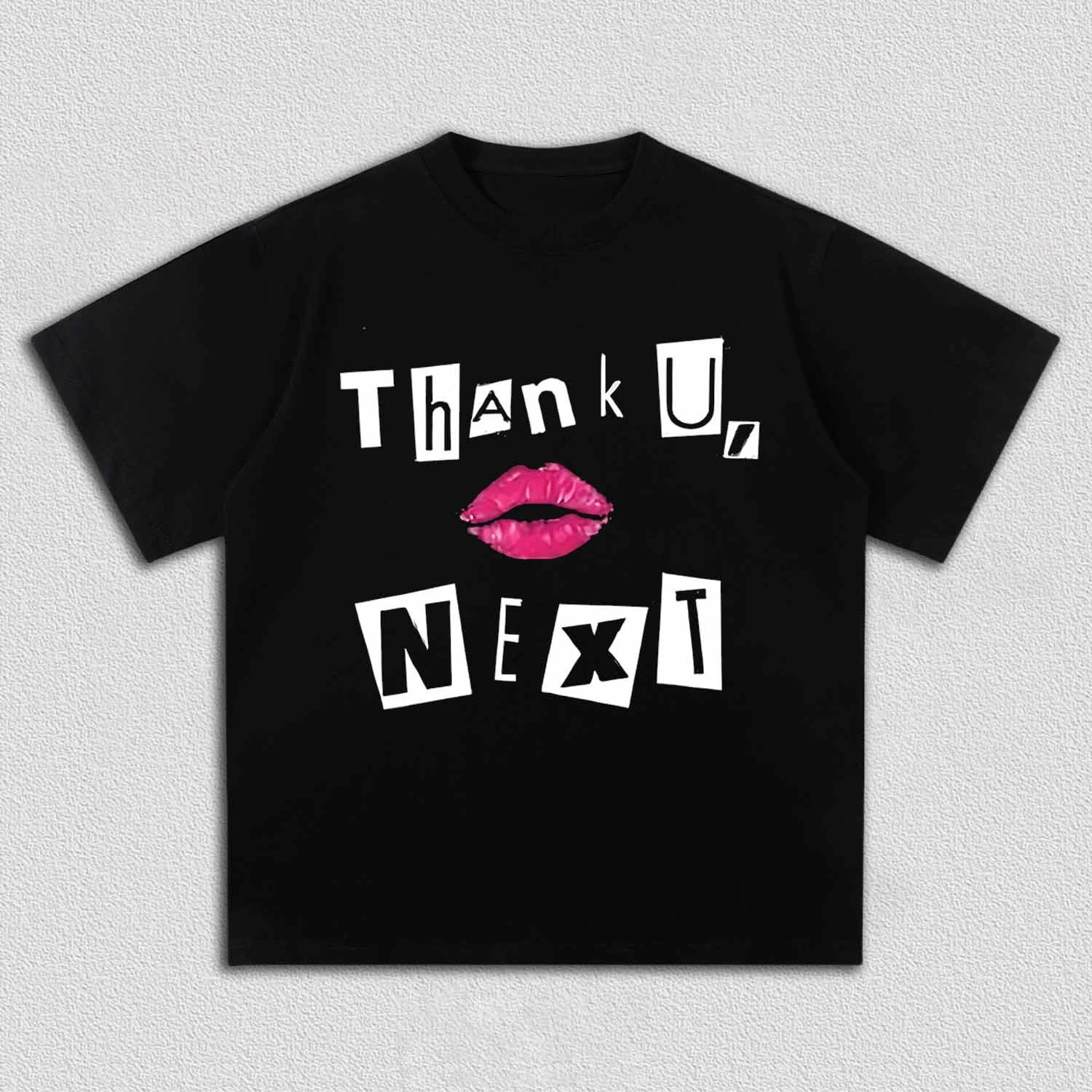 Camiseta gráfica Thank U Next Lips para hombre y mujer, inspirada en Ariana Grande, música pop, ropa informal de calle, camiseta negra de manga corta