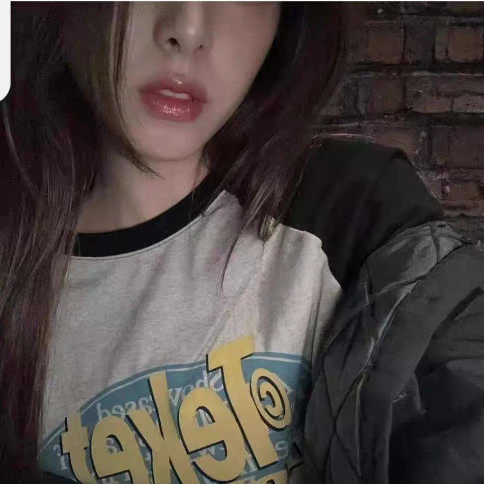 Long Sleeve T-Shirt Shoulder Print Lettering Unisex Loose Fit Cotton Sweat Absorbing round Neck Regular Length Autumn Winter