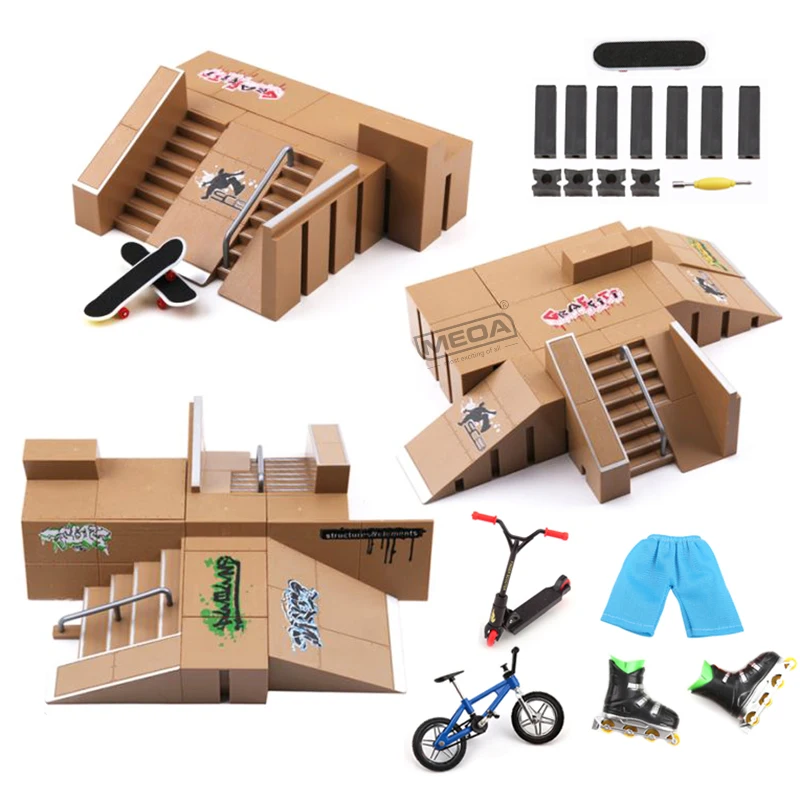 Finger Skateboard Skatepark DIY Mini Park Ramp for Tech Practice Deck Platform Stunt Finger Skateboard Ramp Set with BMX Bike