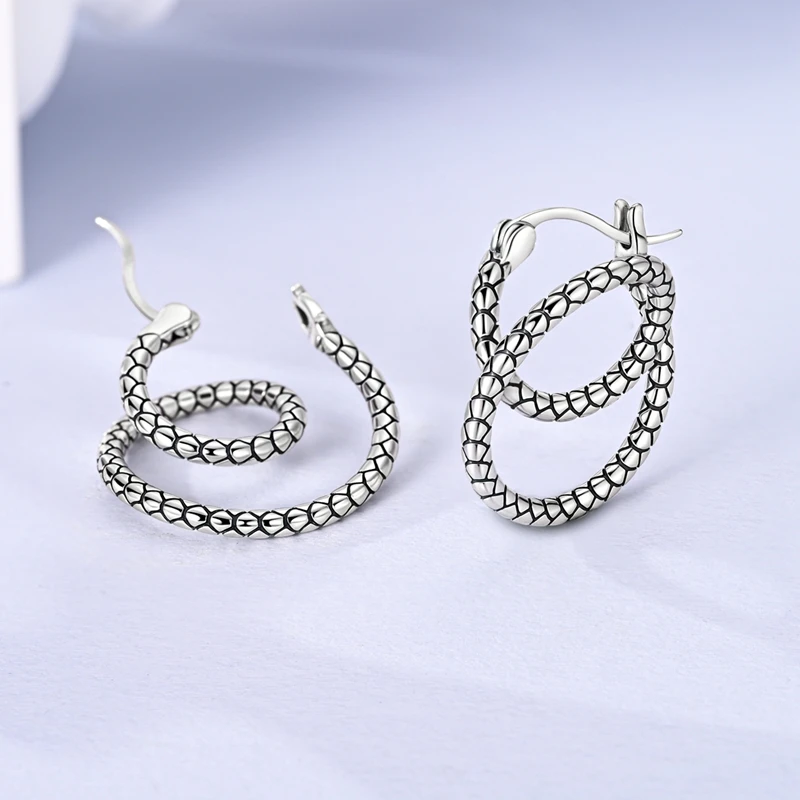 

925 Sterling Silver Earrings Women Sparkling Snake Bone Curved Hoop Earring For Anniversary Wedding Jewelry Gifts