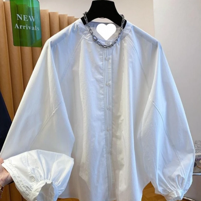 High End Minimalist Solid Color Round Neck Loose Design Style Minimalist Long Sleeved Top 2026 Summer New Item