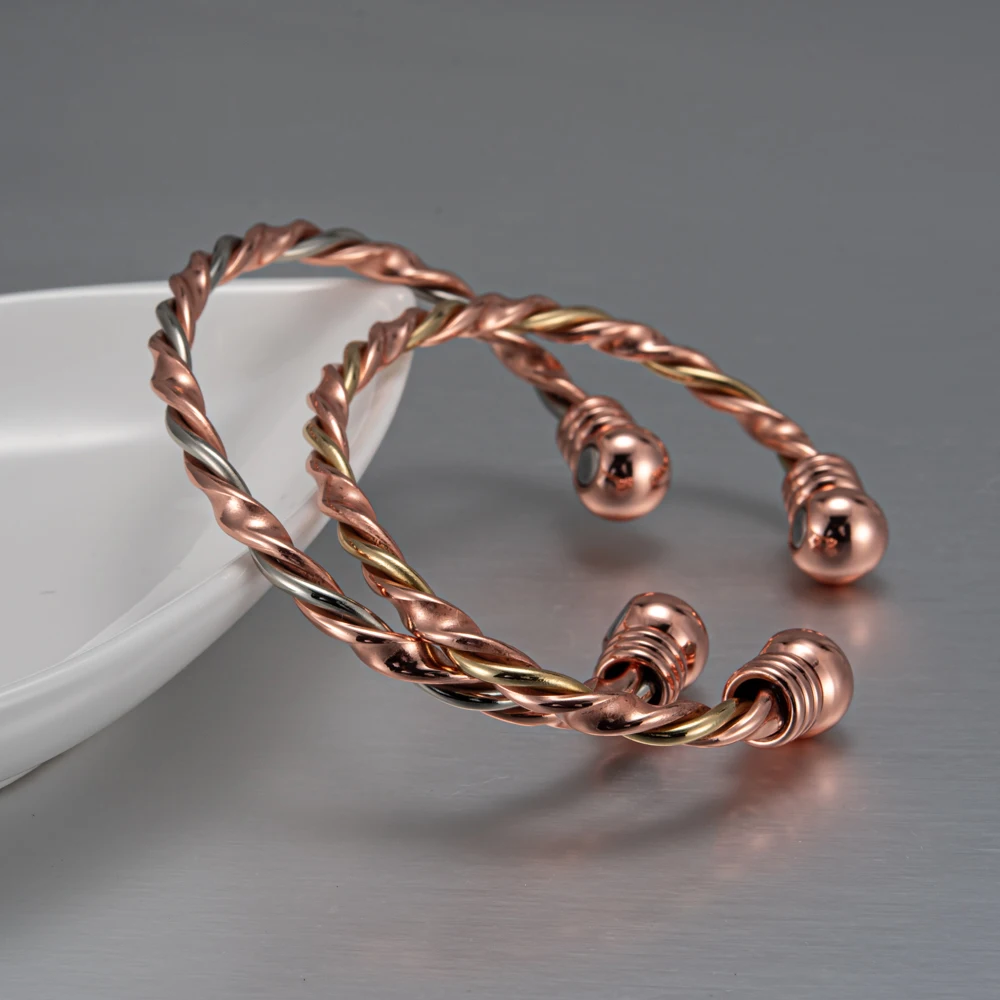 Vinterly Armbänder aus reinem Kupfer, magnetisch, goldfarben, geflochten, verdreht, verstellbar, Arthritis-Schmerzlinderung, Gesundheits-Magnetschmuck – Detail 8