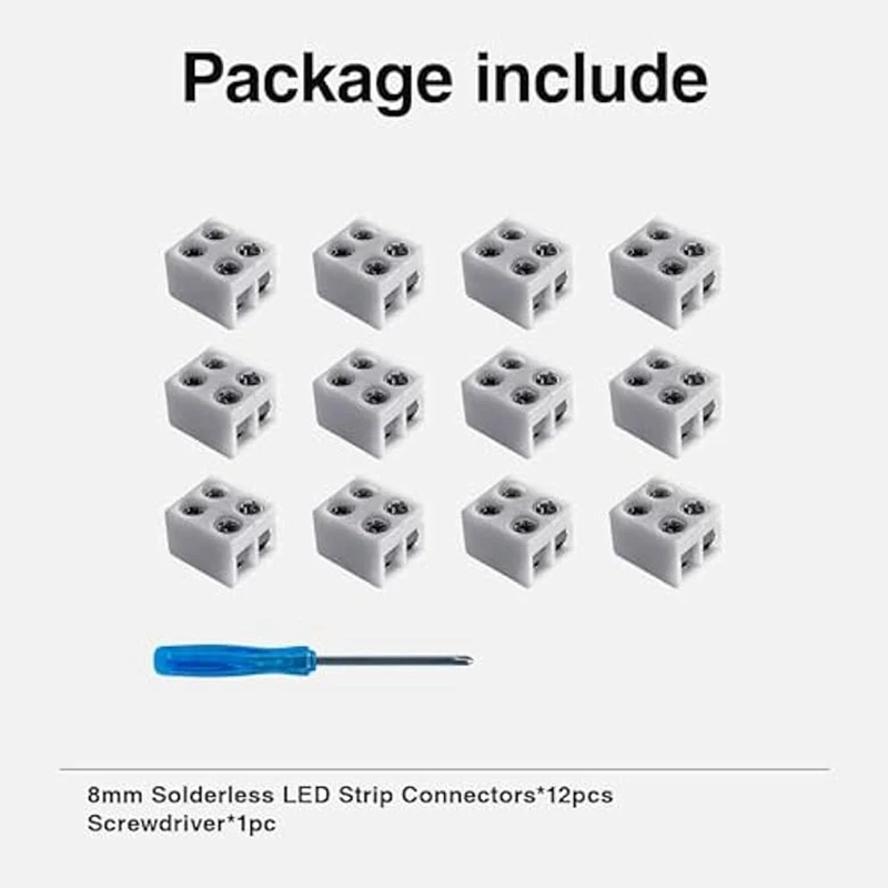 12PCS Led Strip Light Connectors Solderless 2Pin 8Mm LED Connectors Strip To Wire For 5-24V Single Color LED Light Tape