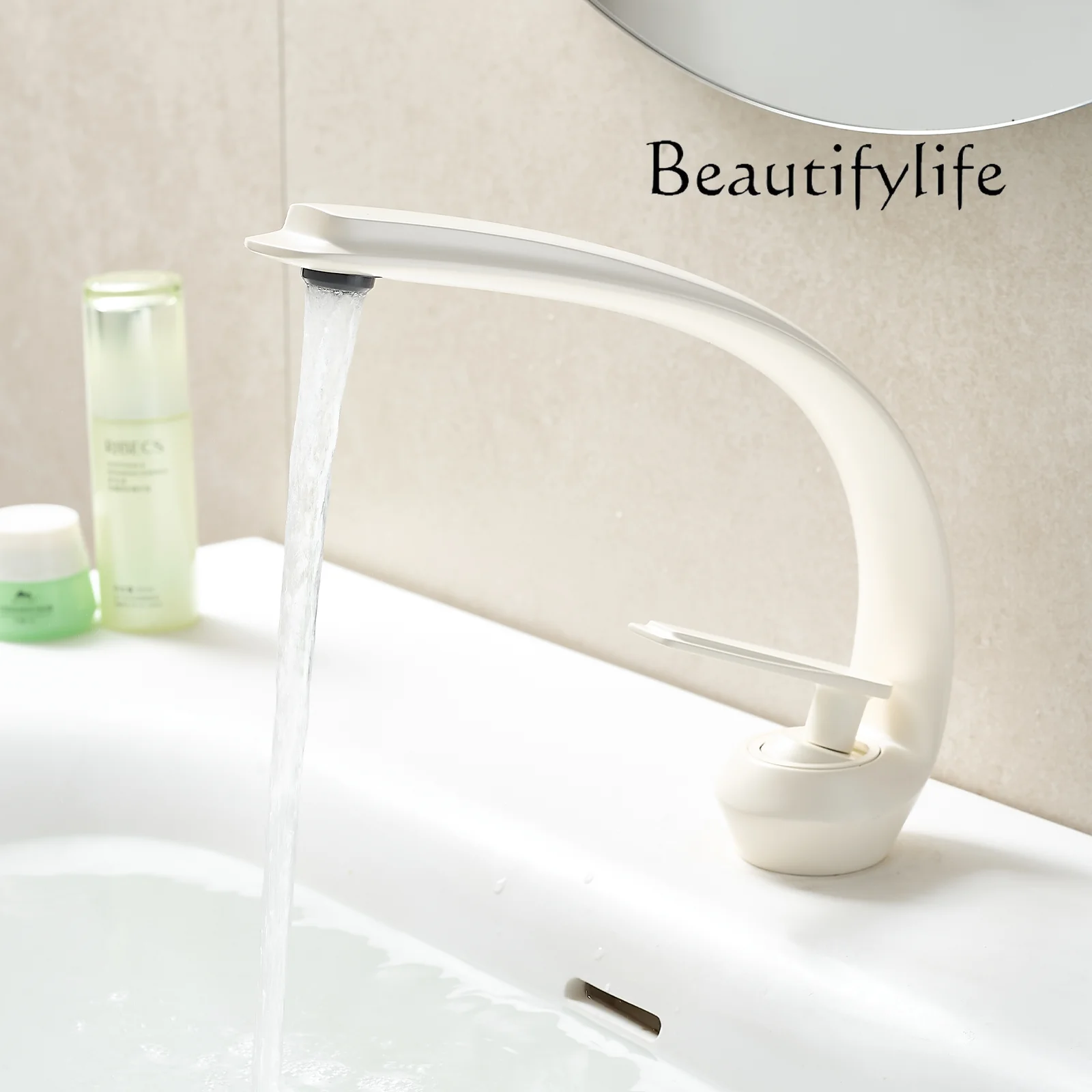 

Minimalist Cream Wind White Art Faucet Toilet Bathroom Washbasin Full Copper Washbasin Hot and Cold