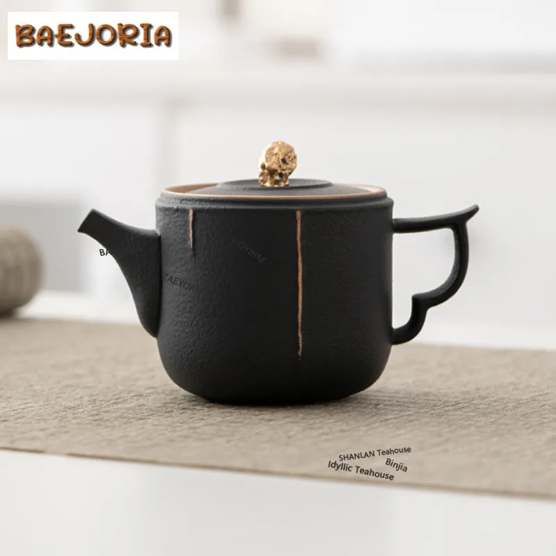 180ml Crude Pottery Gold Drawing Teapot Ancient Tea Infuser Pot Household Tea Making Kettle With Filter Tea Ceremony Ornaments