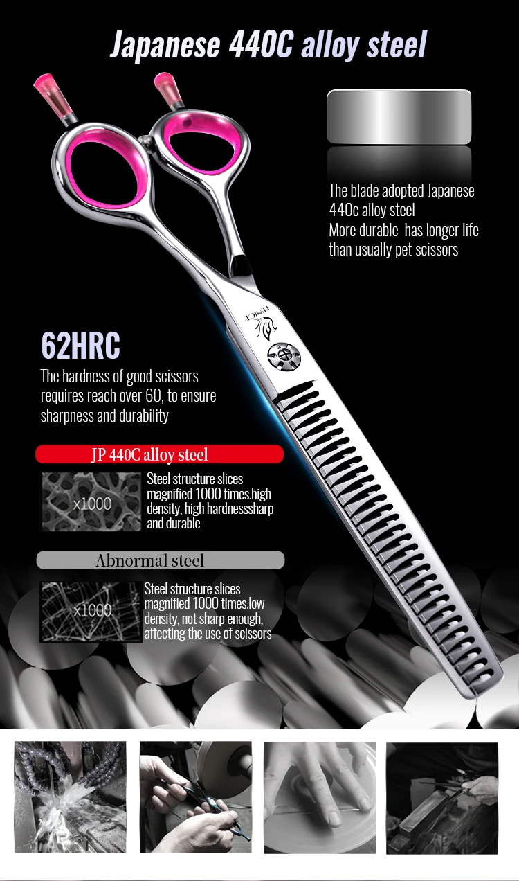 Fenice Japan 440C Edelstahl 6,75/7 Zoll Hundepflege-Schere Ausdünnungsschere für Hunde Ausdünnungsrate 50-60% – Detail 5