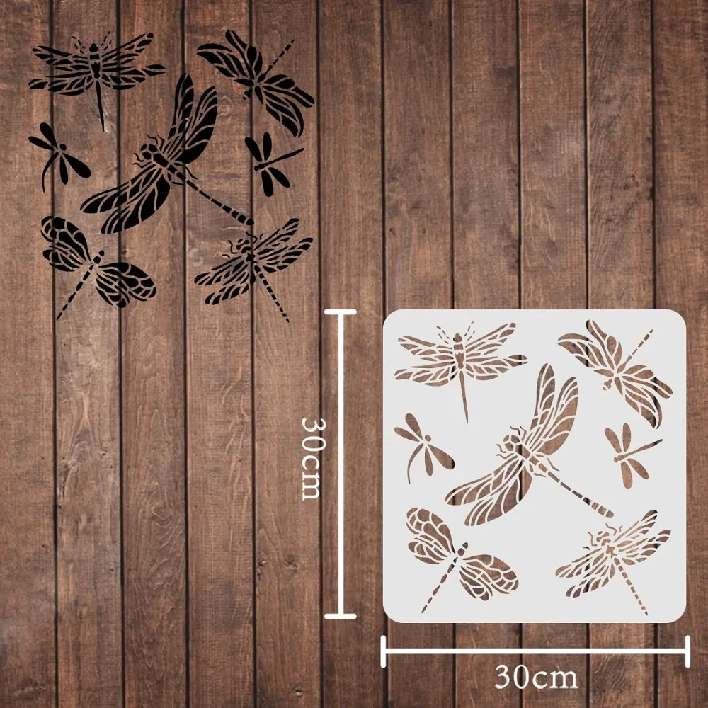 Dragonfly Stencils Template 11.8x11.8inch Plastic Dragonflies Drawing Painting Stencils Square Reusable Stencils for Painting