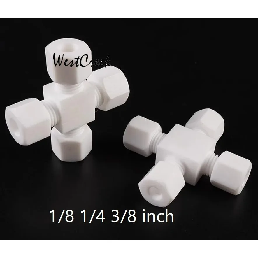 WESTCREEK  3/8 PTFE Ferrule union cross joint Corrosion acid alkali compression 4 four way Bite fitting polytef Tube Inserting