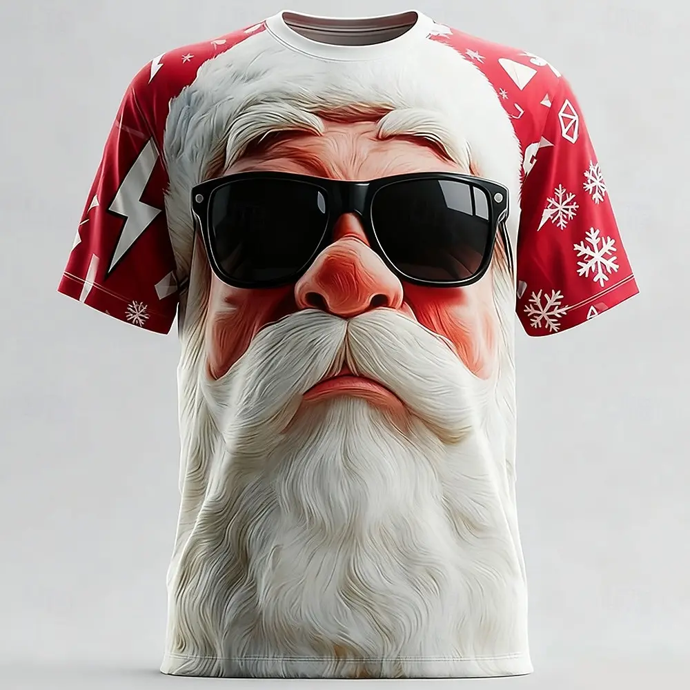 

3D Santa Clause Print Short Sleeve T-Shirts Funny Christmas Casual Round Neck Tees Stylish Cool Comfortable Quick Drying Clothes