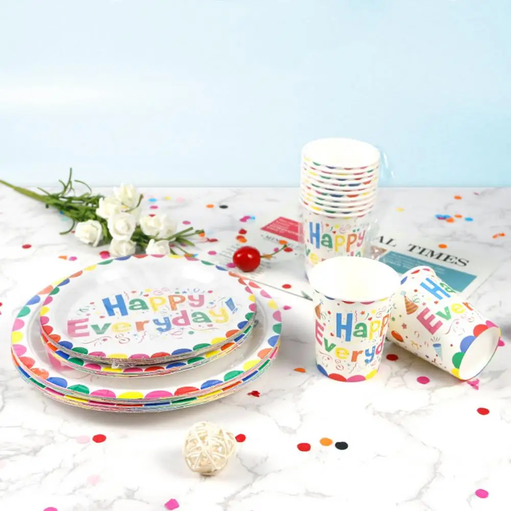 1 Set Cutlery Tray Safe Disposable Not Easily Deformed Painted Design Theme Birthday Party Paper Plate for Home