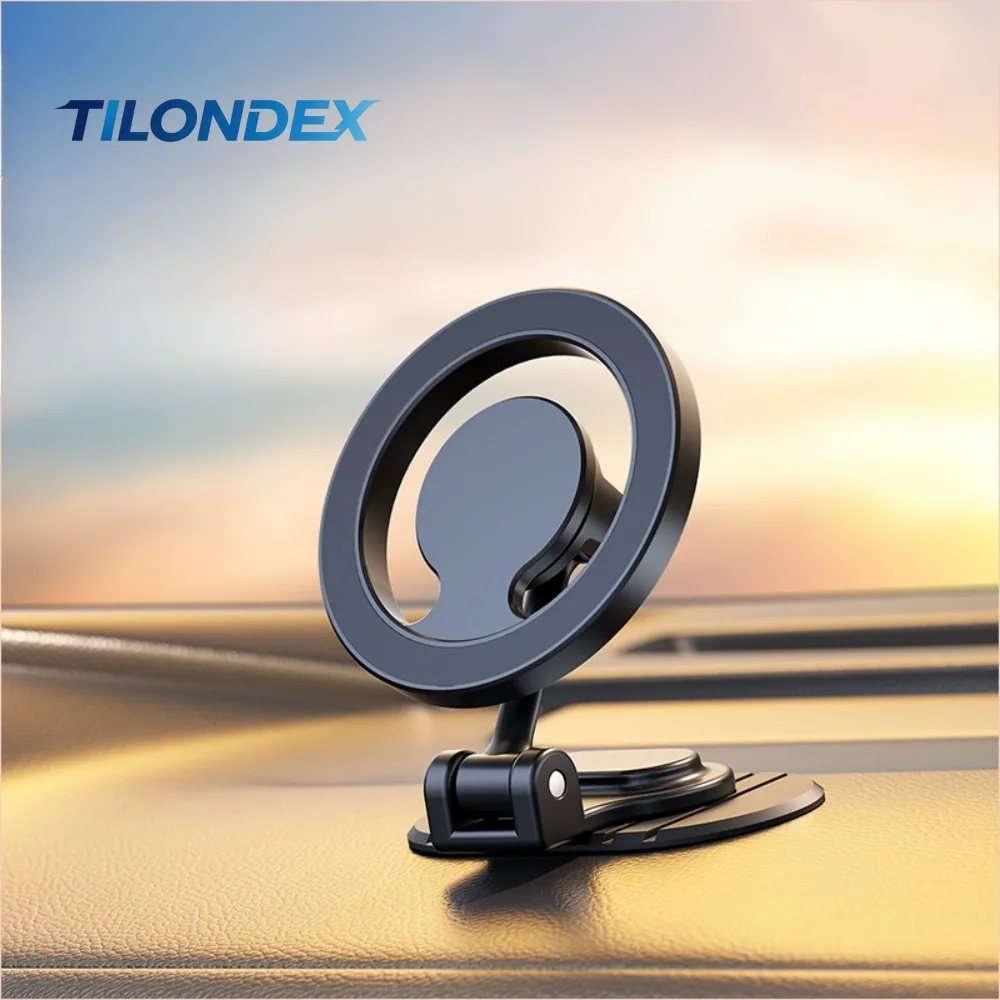 TILONDEX 360 Degrees Rotating Car Phone Holder Folding Metal Strong Magnetic Attraction Curved Surface Base for Mobile Phones