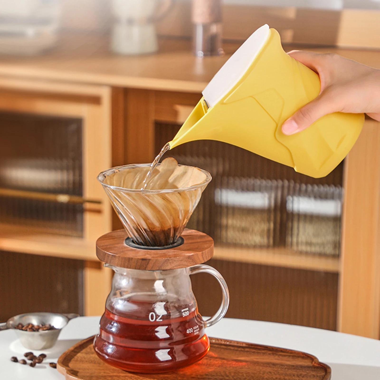 Portable Hand Drip Coffee Pot With Three Speed Flow Control Valve Silicone Material For Outdoor Camping