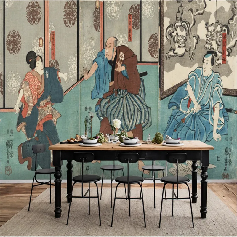 

Retro Nostalgic Ukiyo-e Japanese Sumo Culture Mural Wallpaper Sushi Restaurant Hotel Industrial Decor Background Wall Paper 3D