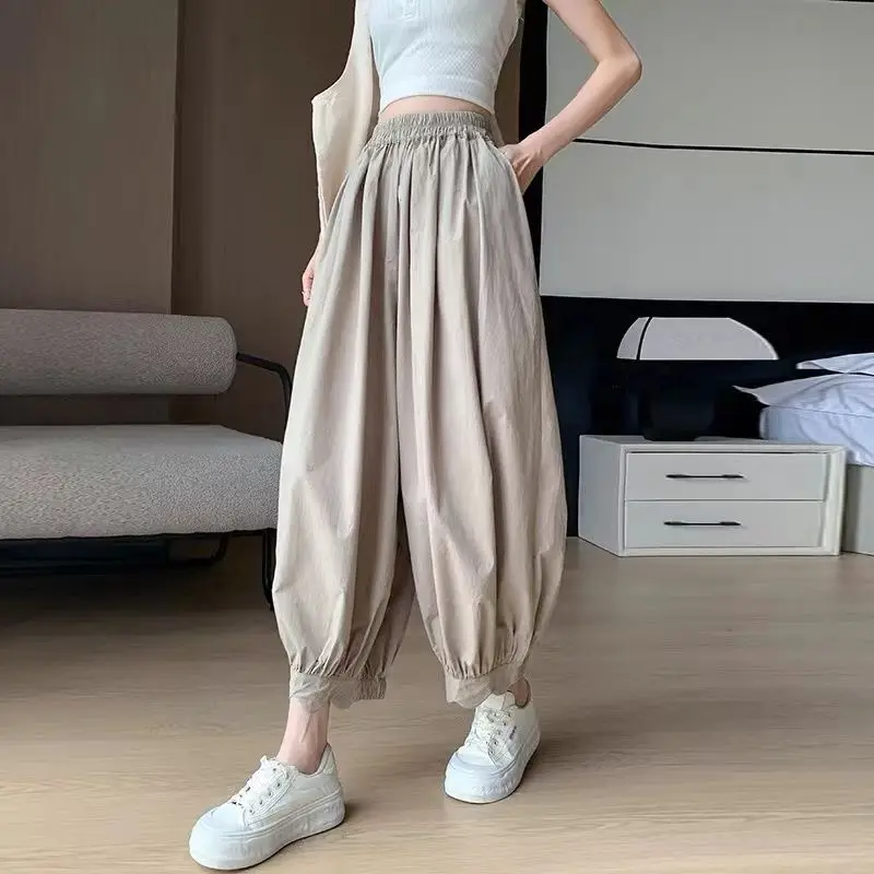 Ice silk harem pants women's summer thin 2024 new nine-point breathable quick-drying loose leisure tooling sweatpants