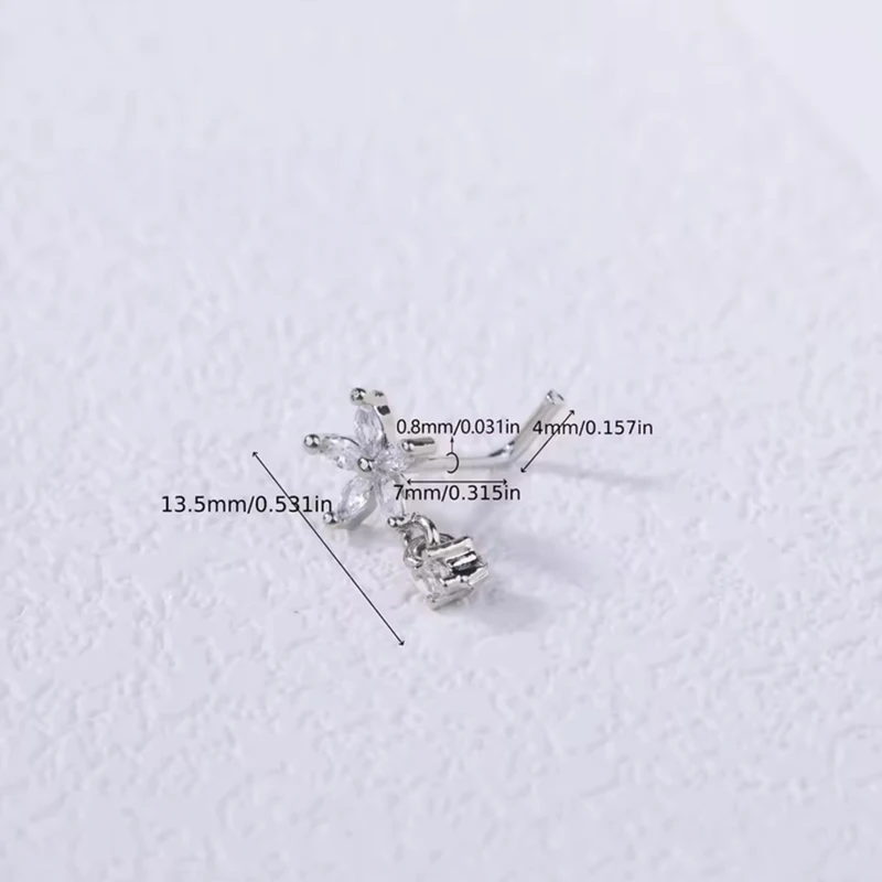 1 L-shaped Nose Nail with Five Petal Flower Pendant | Stainless Steel Hypoallergenic Gold Steel Y2k Style