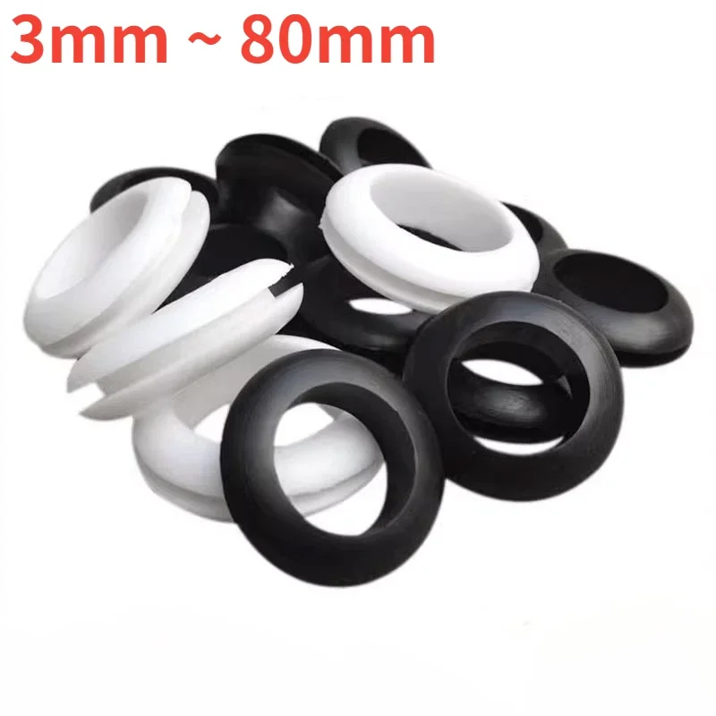 Black/White Rubber Seal Double Sided Protective Coil Out Hole Wire O-ring 3~80mm For Protects Wire Cable Hardware Tools