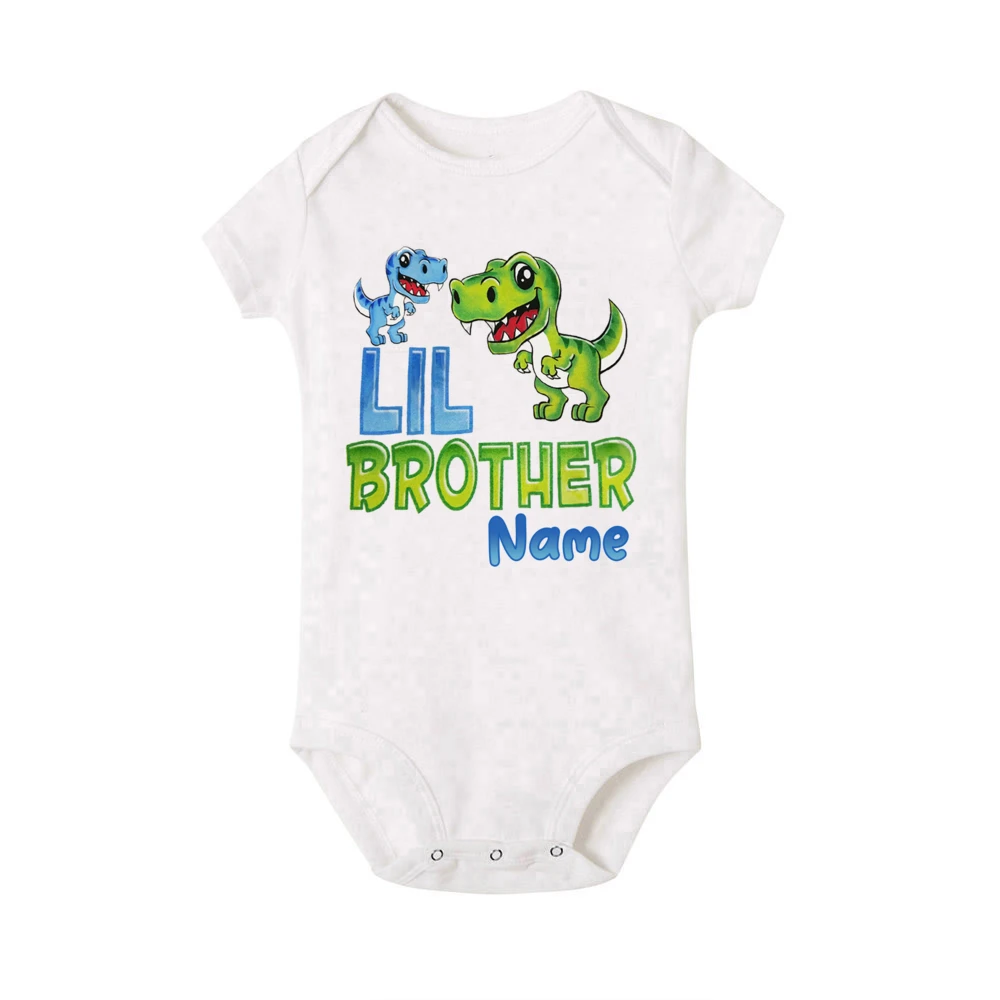 Personalised Big Brother Little Brother Family Matching Clothes Custom Dinosaur with Name Boy T-shirt Baby Romper Kids Tee Tops