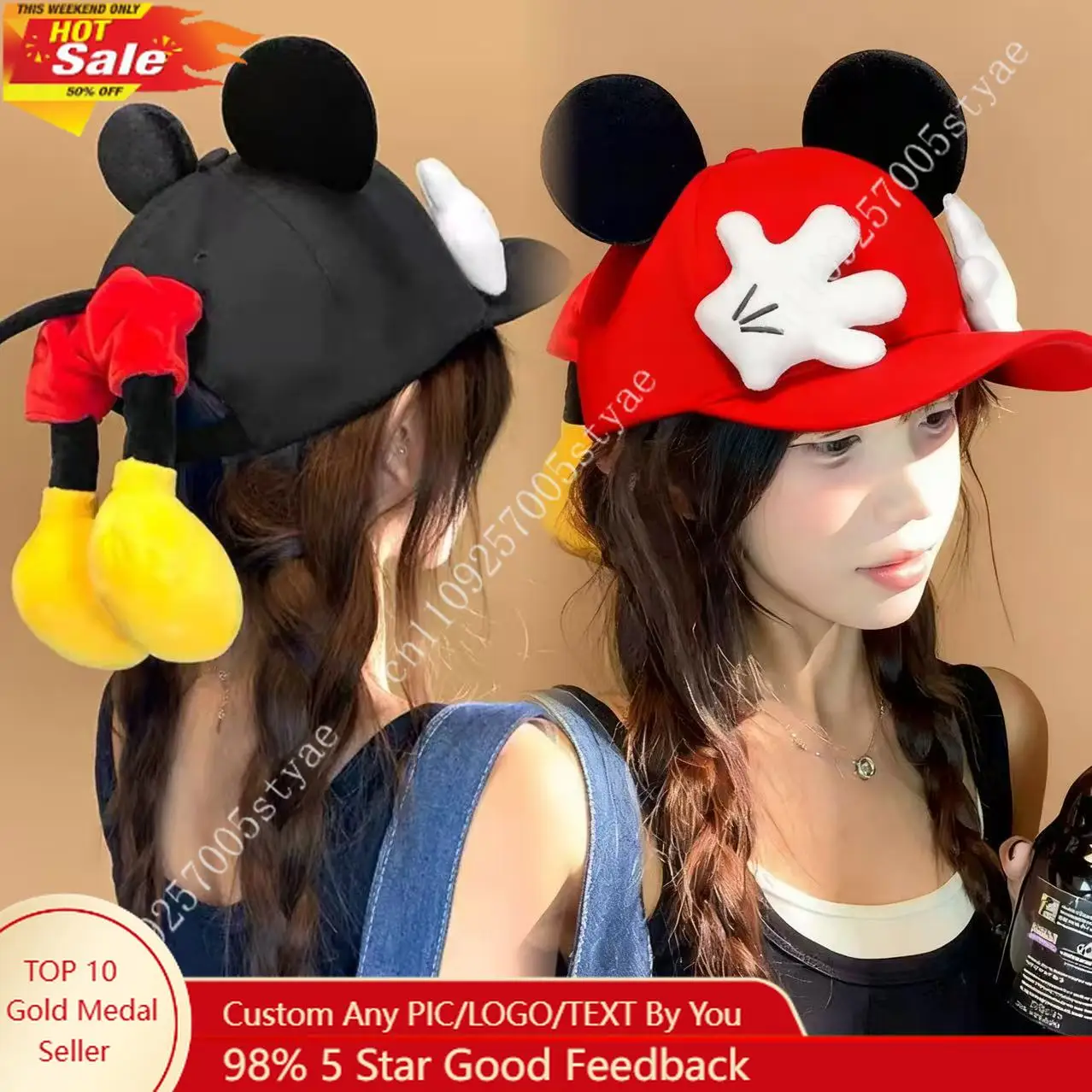 

Симпатичная бейсболка с изображением задника Микки Мауса, забавная кепка для фотосессий для девочек, кепка для родителей и детей.