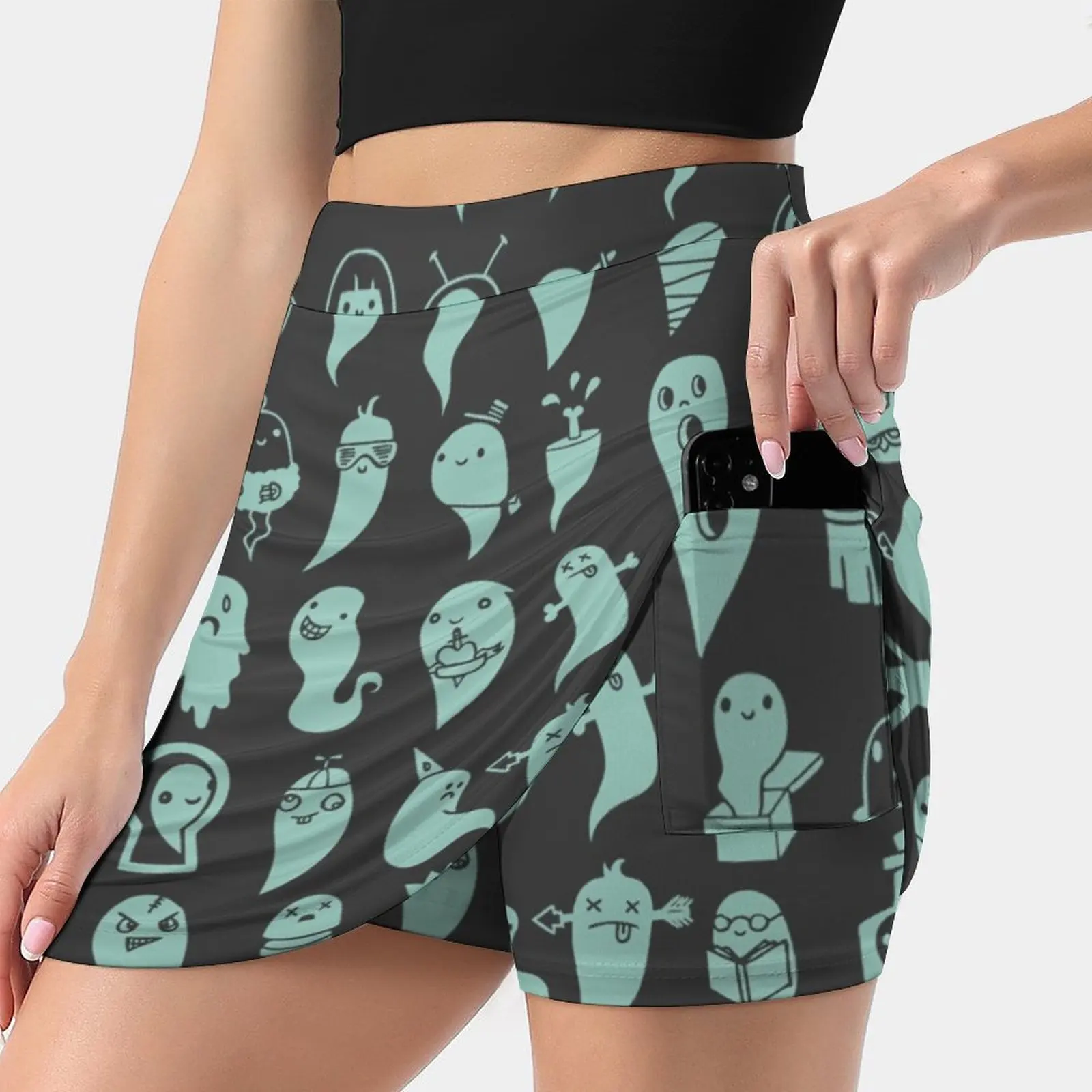 Alle Die Ghosts frauen rock Sport Skort Rock Mit Tasche Mode Koreanischen Stil Rock 4Xl Röcke Doodles Doodle Lebendig text