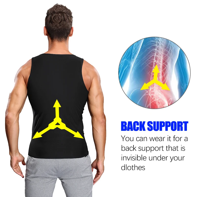 Mens Premium Slimming Shapewear Workout Sauna Tank Top Body Shaper Waist Trainer Sweat Vest Compression Shirt Weight Loss Corset