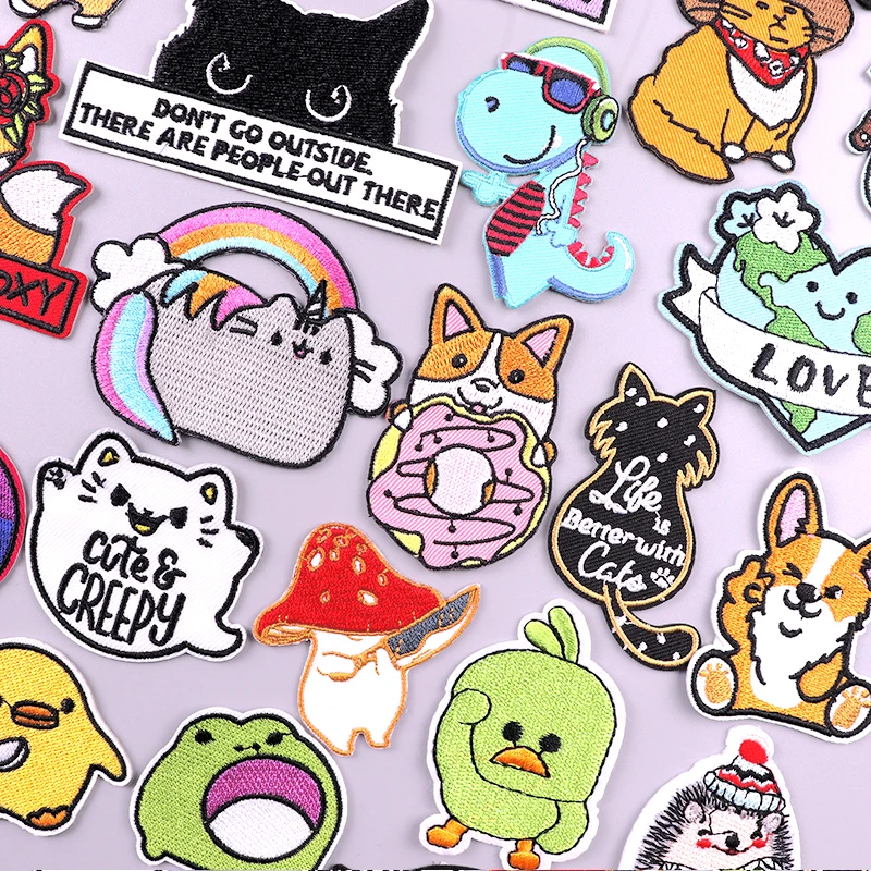 Rainbow Cat Applique Embroidered Patches For Clothing Stickers Cartoon Animal Stickers Iron On Patches On Clothes Sewing Patch