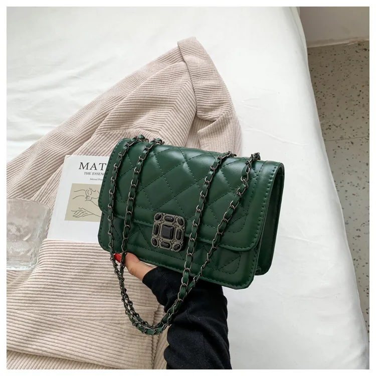 Women's Shoulder Bags PU Leather Fashion Simple Chain Diamond Bag for Women Solid Color Ladies Daily Crossbody Ladies Handbags