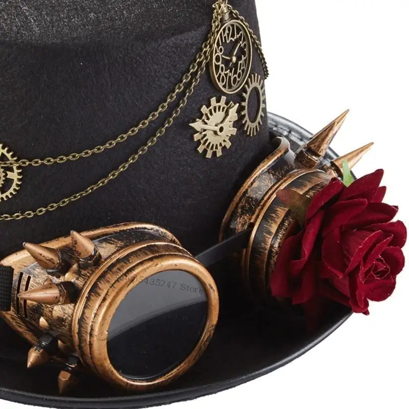 Steampunk Männer mit Schutzbrille Gay Top Steampunk Bowler Top Vintage Halloween Top Hat Gothic Carnival Nightclub